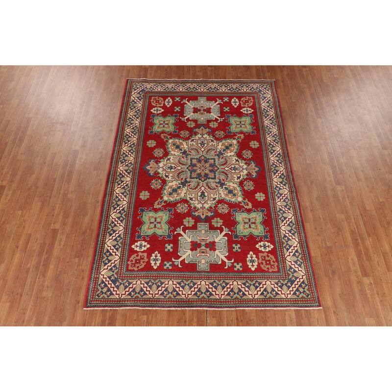 Red Kazak Oriental Area Rug Hand-Knotted Dining Room Wool Carpet - 6'8" x 9'9"