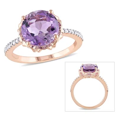 Miadora 3ct TGW Amethyst Ring with 1/10ct TW Diamonds in 10k Rose Gold