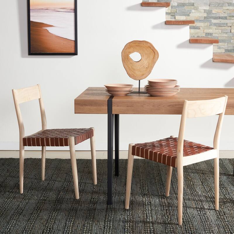 SAFAVIEH Myrle Leather Dining Room Chair (Set of 2) - 18.5" W x 20" L x 31.5" H - 19Wx20Dx32H
