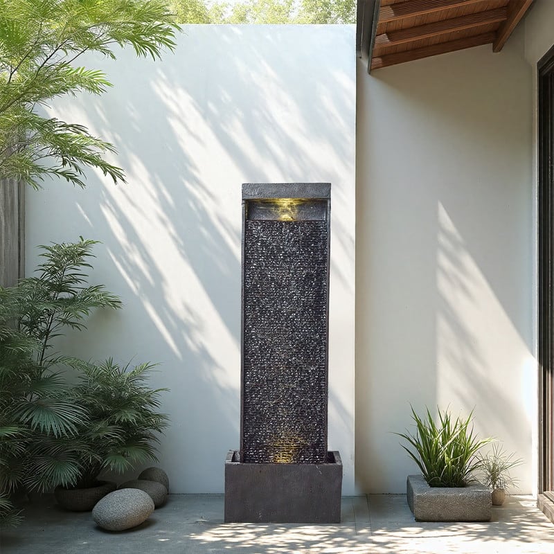 Polyresin Outdoor Modern Sphere and Pedestal Fountain with LED Light and Pump