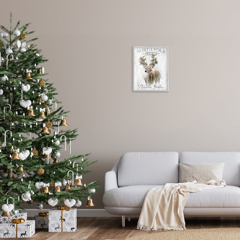 Stupell Festive Winter Reindeer Lodge Framed Giclee Art Design By Cat Thurman Designs