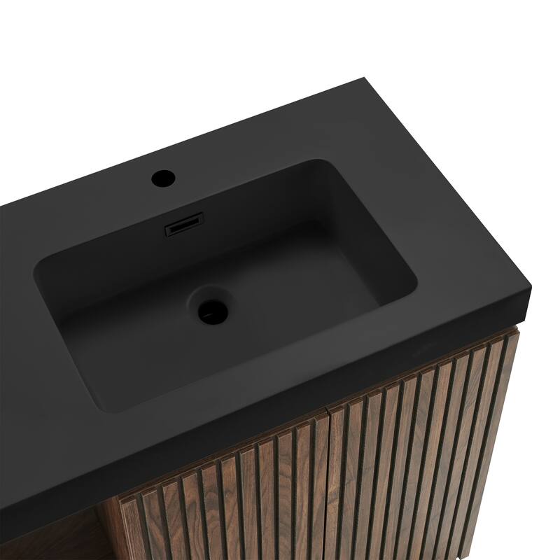 GDFStudio - Galan 60" Freestanding Bathroom Vanity with Quartz Sink, Solf Close Doors, Open Storage Shelf, NO Drain & Faucet