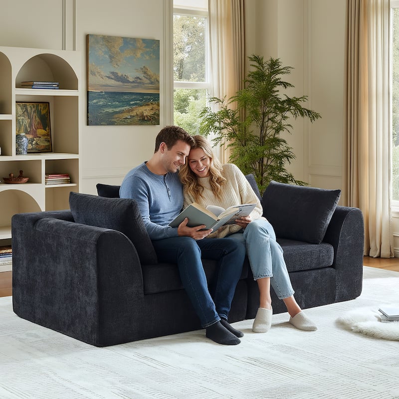 86.6 inch 2 Seater Sofa Cloud Couch Two Layers Deep Seat Chenille Boneless Couch with Armrest Pillow Couches