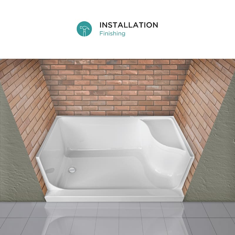 Fine Fixtures Single Threshold Acrylic Non-Slip Shower Base With Seat - 60 x 32