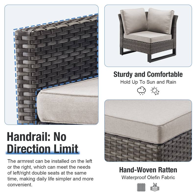 Gymojoy 5-Piece Outdoor Wicker Furniture Set, L-Shaped Sectional Sofa Set