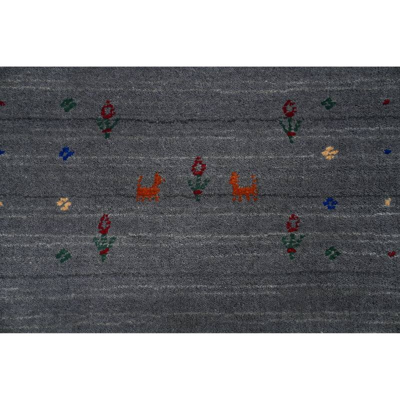 Hand Knotted Oriental 100% Wool Carpet Tribal Tribal Greys & Charcoal Gabbeh Area Rug - 10' 1'' X 8' 3''