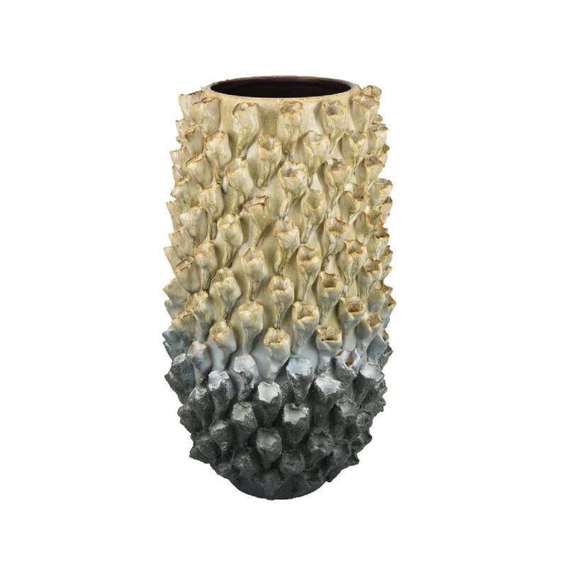 Kabo Decorative Vase, Textured Body, 16 Inch Beige and Gray Ceramic