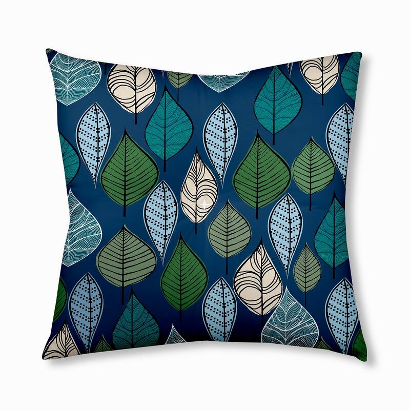 Autumn Leaves Design Tufted Floor Pillow - 26" x 26" - Navy