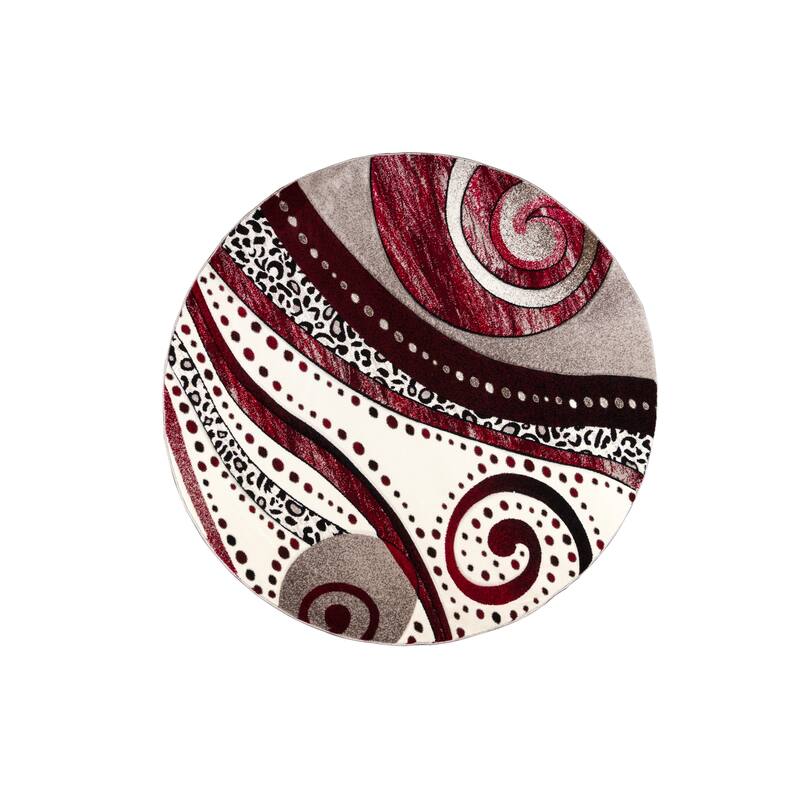 Rhodes Collection Abstract Swirl Area Rug - 5'2'' Round - Red