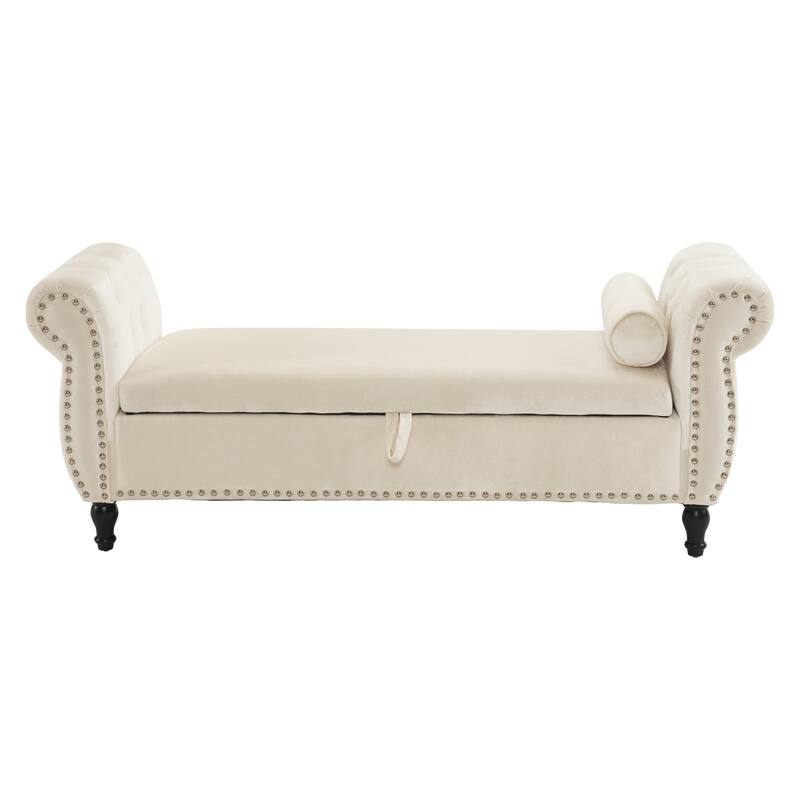 Velvet Multifunctional Storage Rectangular ottoman bench with 1 Pillow
