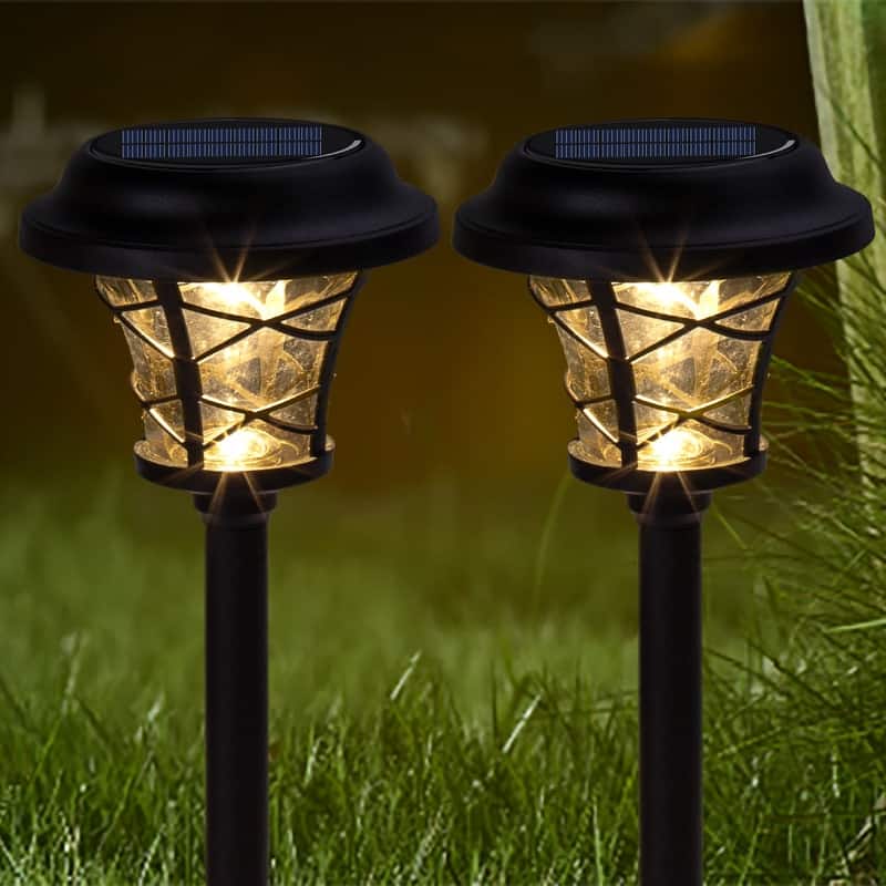 Solar Powered 6 Pack Metal & Glass Black Pathway Light - 6 Pack
