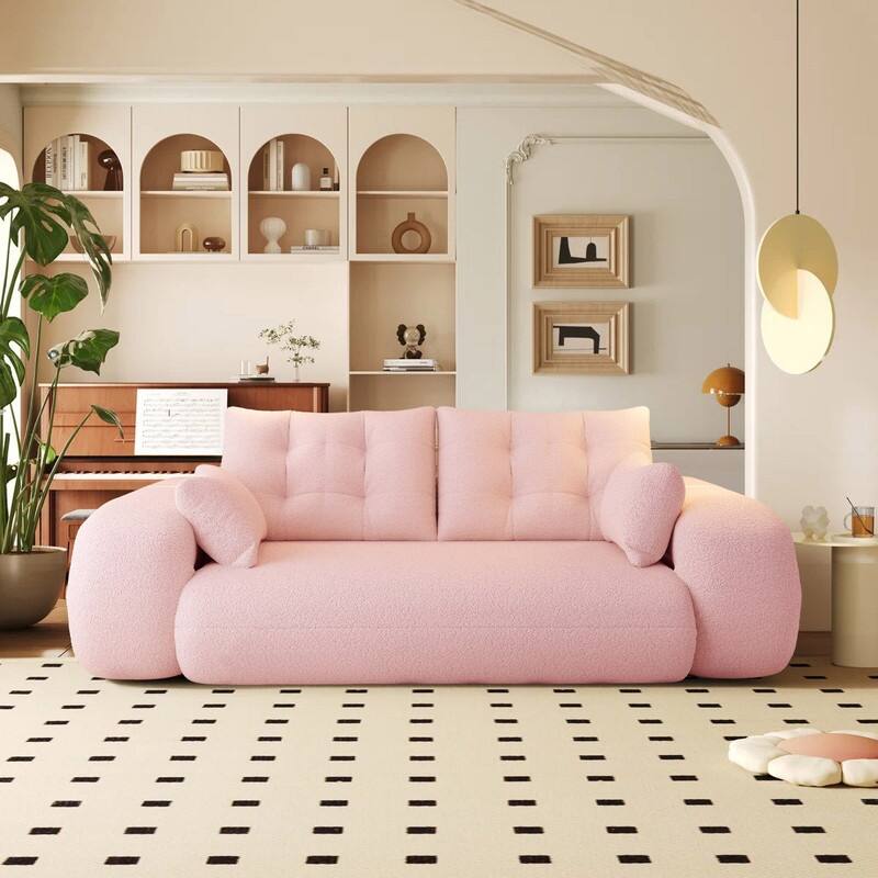 78.7" Multi-Functional Foldable Sofa Bed, 3-in-1 Teddy Fabric Foam Sleeper Couch for Relaxation and Seating - Pink