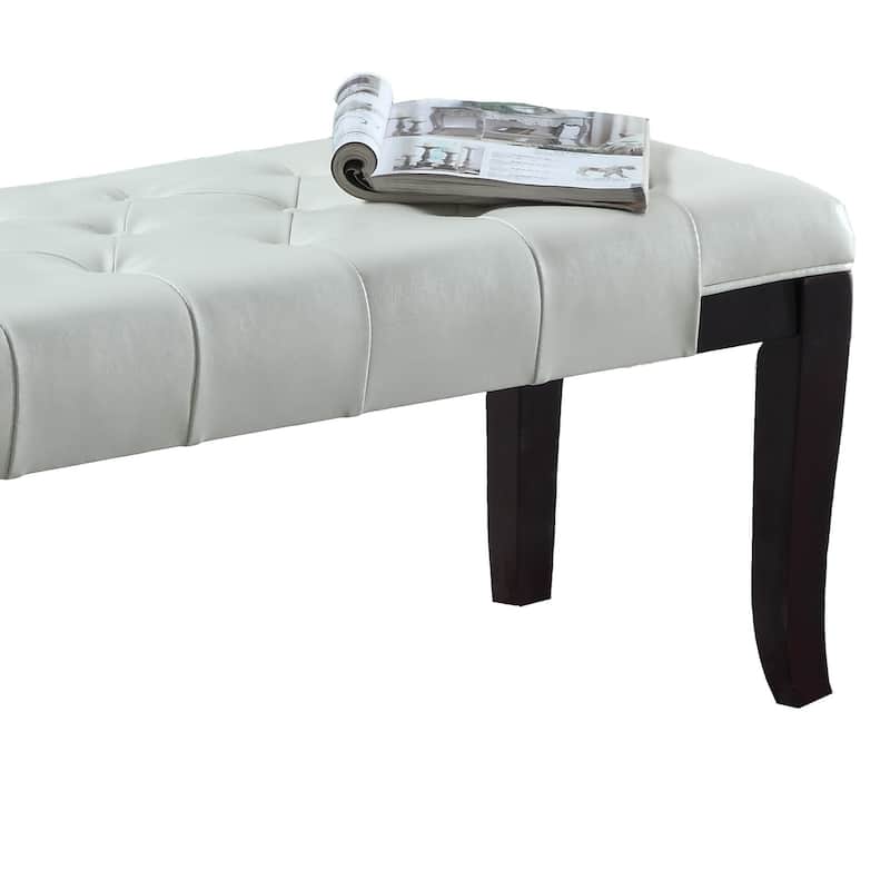Linon Faux Leather White Tufted Bench