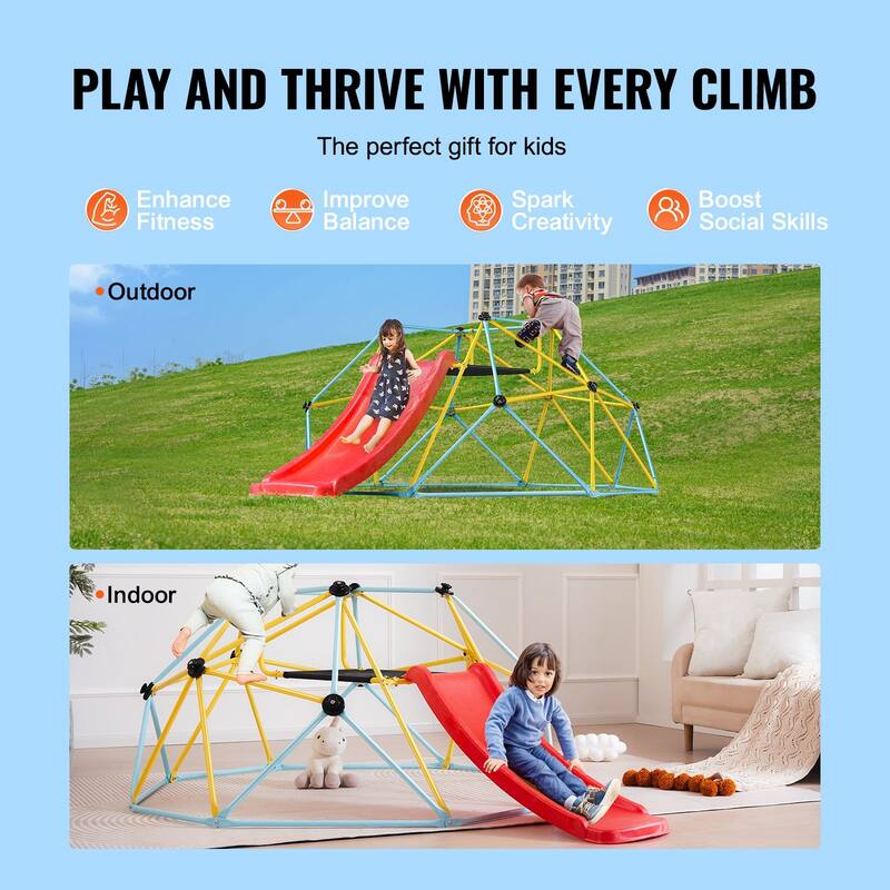 Climbing Dome, for Kids 3 to 9 Years Old, 8FT Geometric Dome Climber with Slide, Jungle Gym Supports 600LBS and Easy Assembly