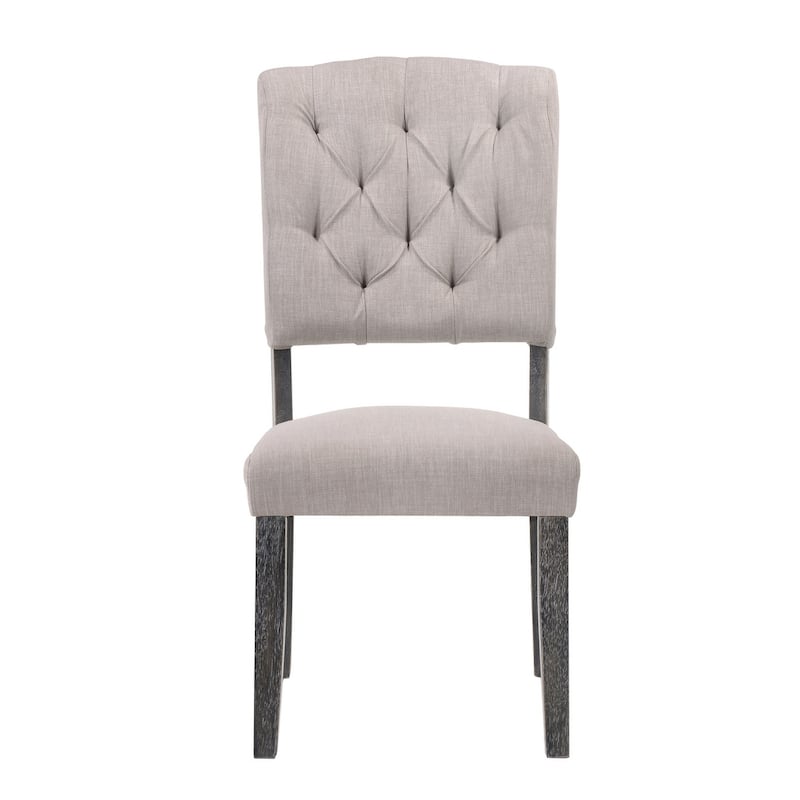 HomeRoots Set of Two Tufted Gray Upholstered Linen And Solid Wood Open Back Dining Side Chairs