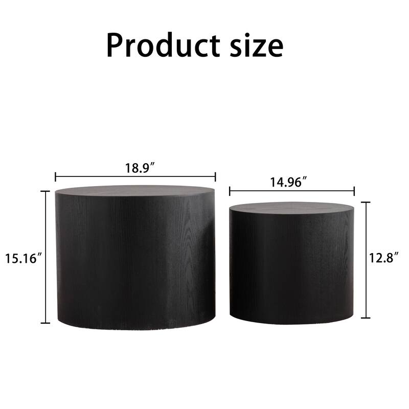 Modern Round Wooden Nesting Coffee Table Set for Living Room & Bedroom