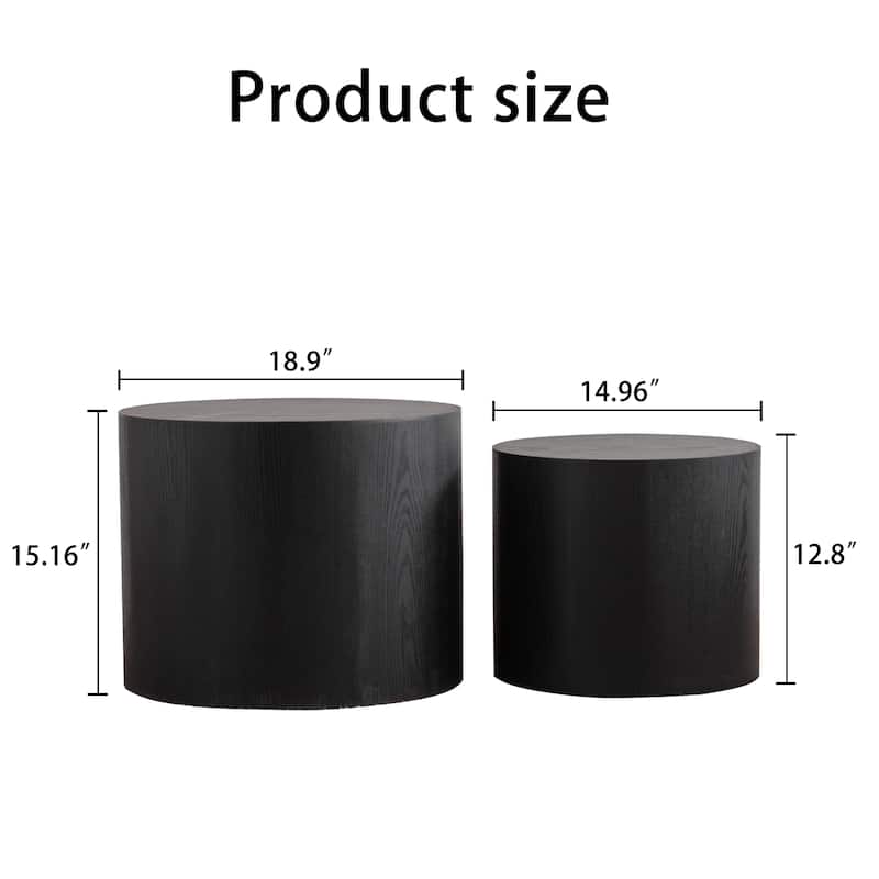 Nesting Coffee Table Set of 2, Round Wooden Coffee Tables Modern Circle Table for Small Space, Accent End and Side Table Set