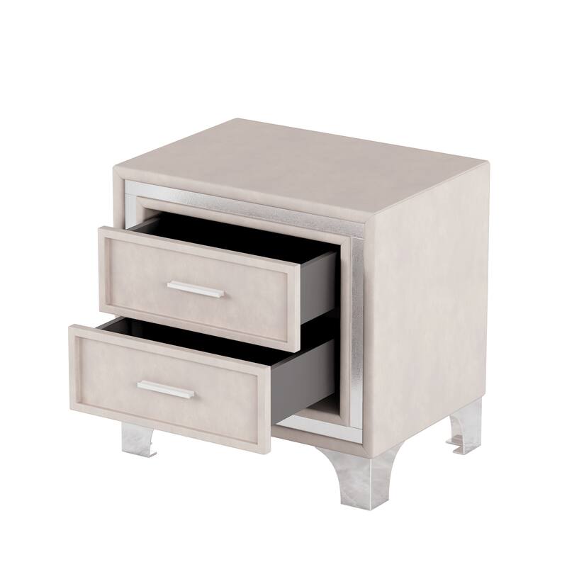 2-Drawer Nightstand with Metal Legs