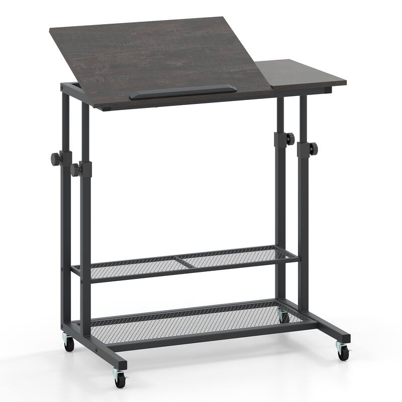 Mobile Standing Desk Adjustable Height Rolling Table with Tilt Top