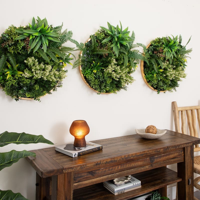 Queensland Rainforest Artificial Round Framed Living Wall Panel - 20"