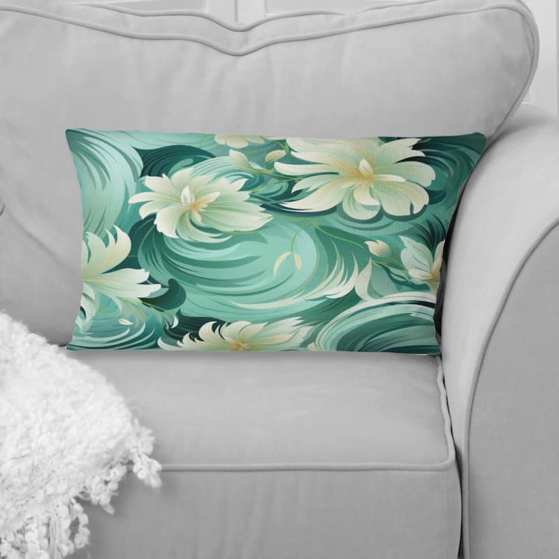 Designart "Green Mint Seamless Waves" Floral Printed Throw Pillow - 12 x 20