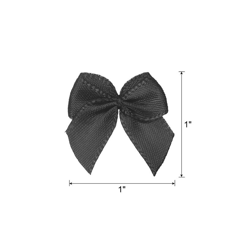 Mini Ribbon Bow 1" Mini Fabric Satin Ribbon Flower Bows for Craft DIY - Black - 200Pcs