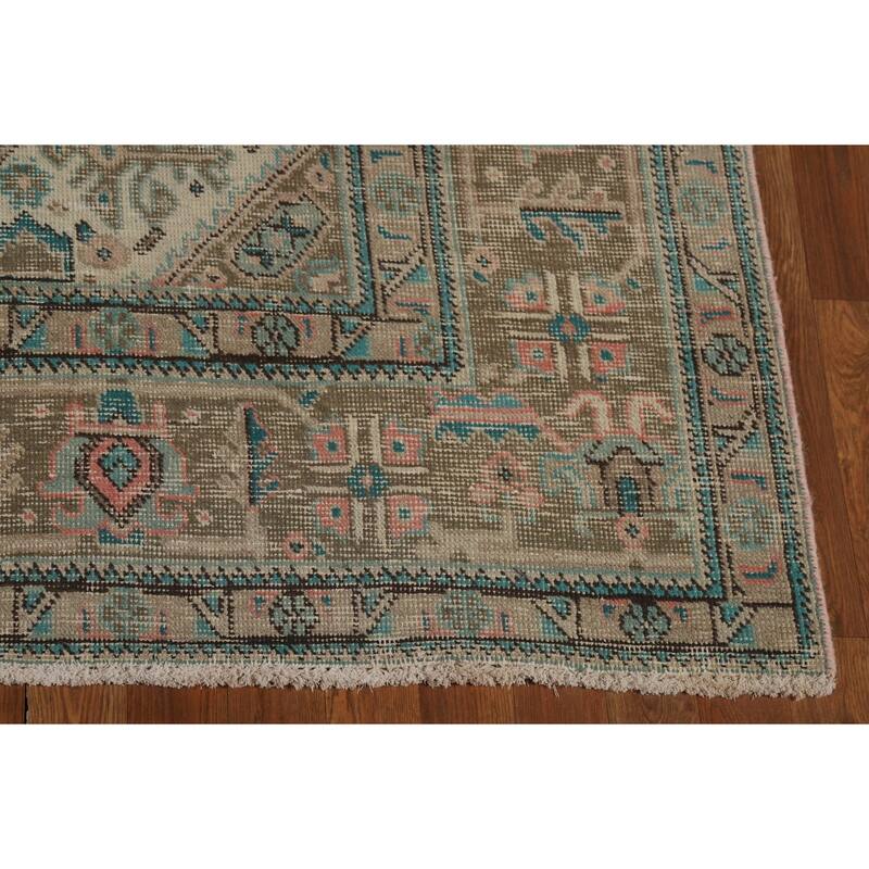 Pink Geometric Tabriz Persian Area Rug Hand-Knotted Wool Carpet - 6'7" x 9'3"