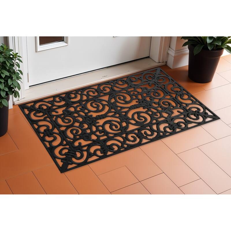 HomeRoots 24" X 36" Black Scrollwork Outdoor Rubber Door Mat - 24' X '36 - 24' X '36