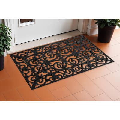HomeRoots 24" X 36" Black Scrollwork Outdoor Rubber Door Mat - 24' X '36