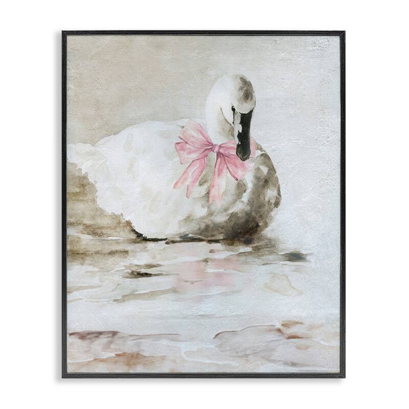 Stupell Charming Duck with Pink Bow Framed Giclee Art Design By Carol Robinson - 11 x 14 - Black
