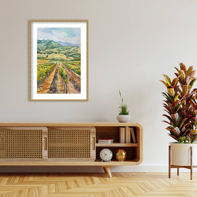 Raising Crops No. 1 by Tradelink inhouse artist Wood Framed Wall Art Print - Mila Dark Gold