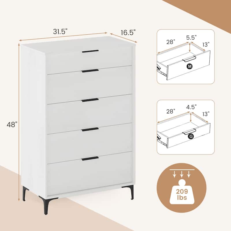 Gymax Freestanding 5-drawer Dresser w/Sturdy Metal Legs Interlock