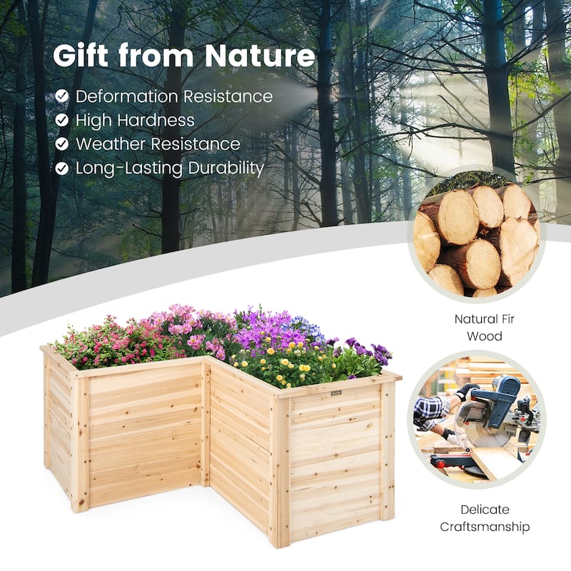 Costway 24'' L-Shaped Deep Root Planter Box Wooden Raised Garden Bed - See Details