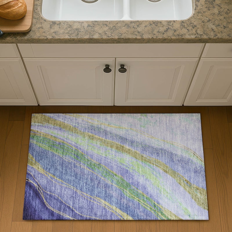 Premium Washable Super Soft Modern Flow Mayfield Rug - Purple - 1'8" x 2'6"