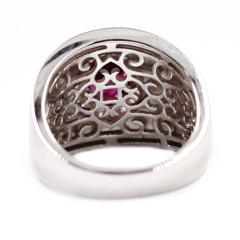 925 Sterling Silver Rhodolite Garnet and White Zircon Gemstone Band Ring