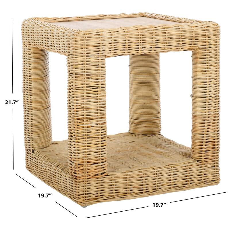 SAFAVIEH Castriel Rattan Accent Table, Fully Assembled - 20"W x 20"D x 22"H