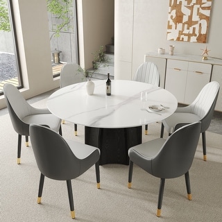 59" Round Dining Table for 8 People, Glossy Marble Sintered Stone ...