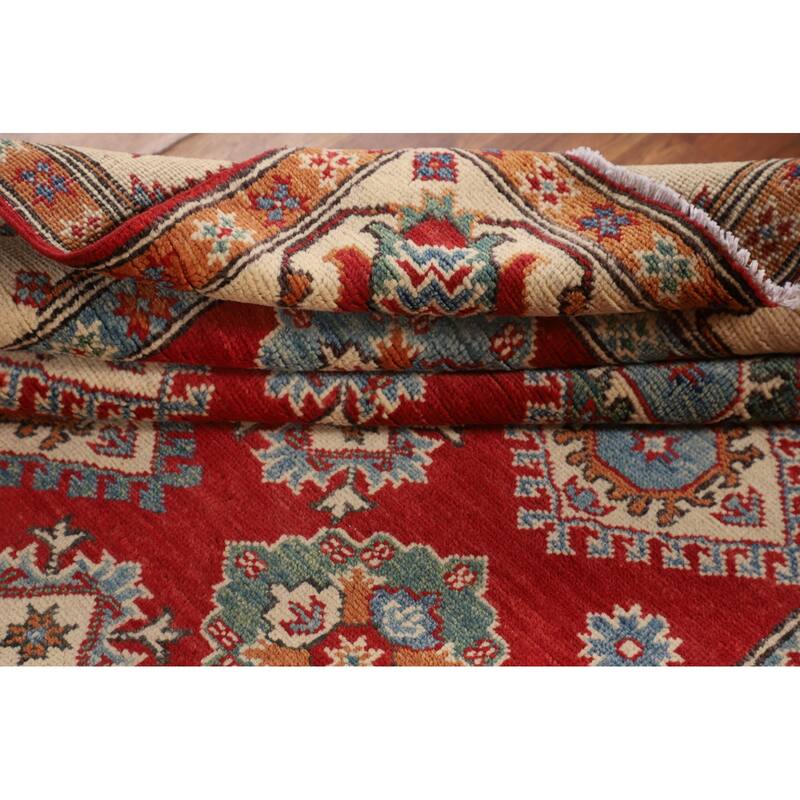 Geometric Red Kazak Oriental Area Rug Handmade Bedroom Wool Carpet - 5'0" x 6'9"