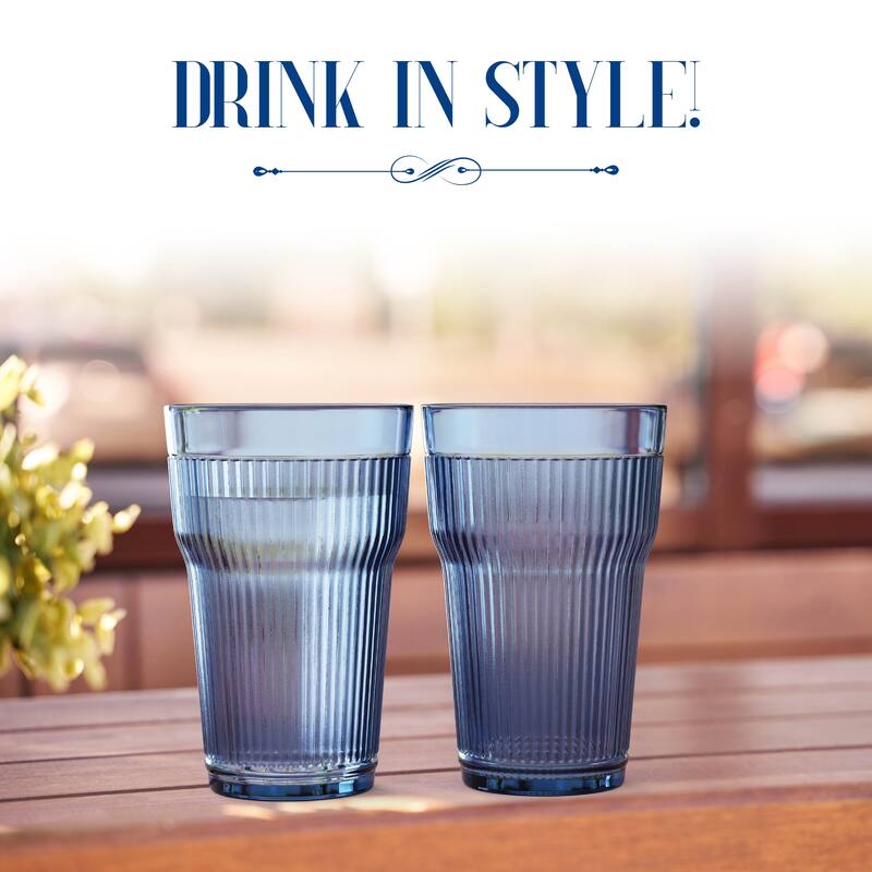 Elle Decor Acrylic Ribbed Water Tumblers Set of 4 - 14 oz.