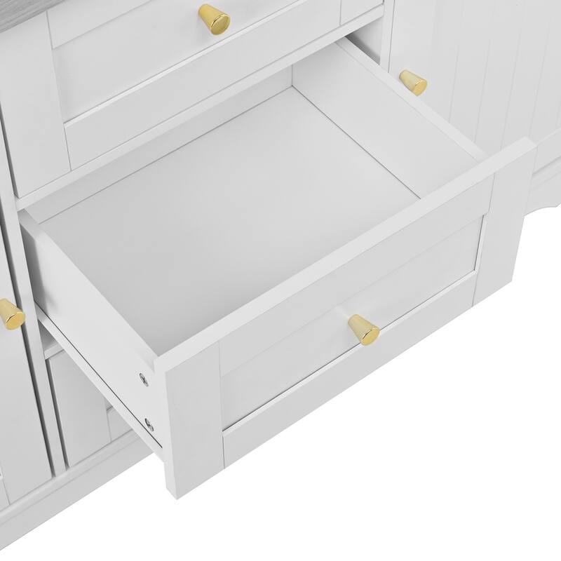 GDF Studio - Modern Extendable Kitchen Island Cart with Power Outlet, Storage Cabinet, and 5 Locking Wheels - 47"x18"x36"