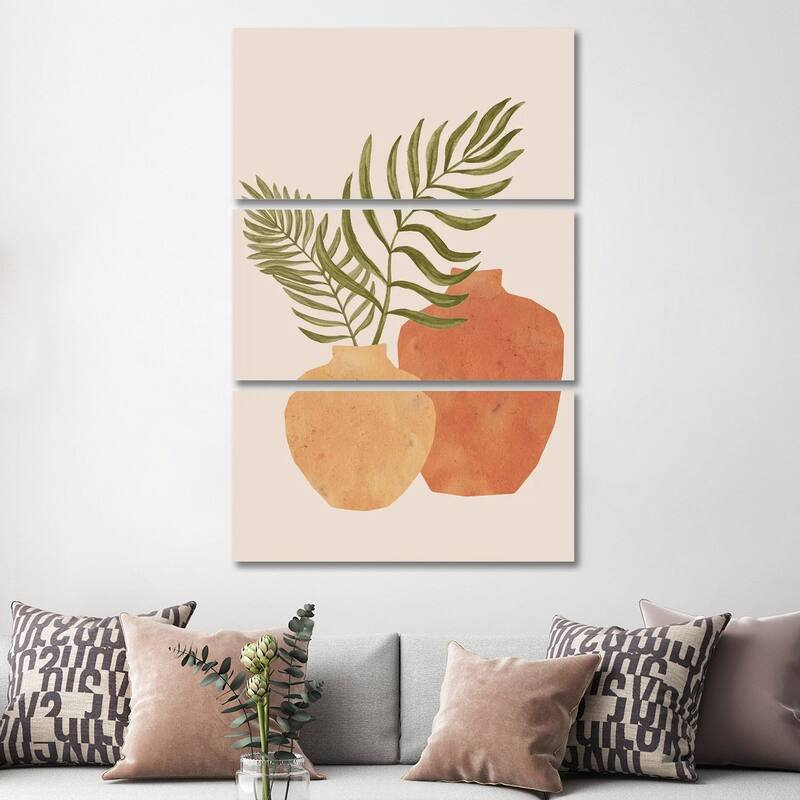 iCanvas "Terracotta Vases And Palm Leaves" by Whales Way 3-Piece Canvas Wall Art Set - 60x40x1.5