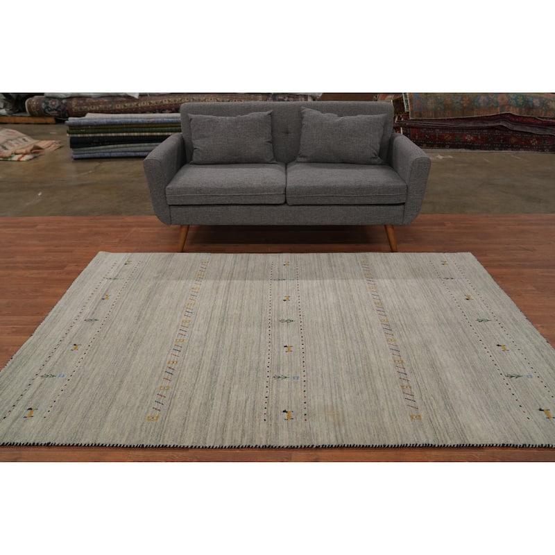 Hand Knotted Oriental 100% Wool Carpet Tribal Animal Pictorial Beige & Ivories Gabbeh Area Rug - 7' 9'' X 5' 0''