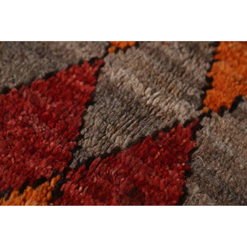 Orange Trellis Moroccan Oriental Area Rug Hand-Knotted Wool Carpet - 6'4" x 9'9"