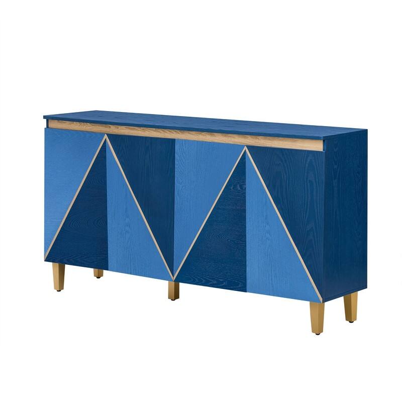 Retro 60" Buffet Cabinet with Storage, Vintage Sideboard with Dimensional Effect 4-Door