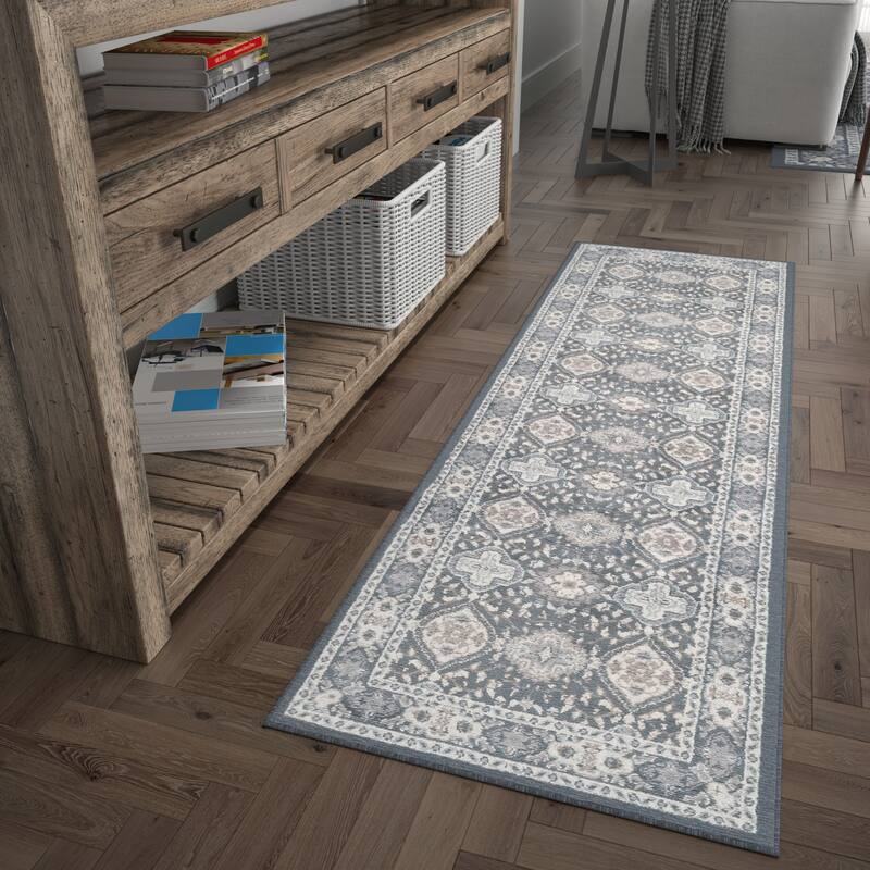 Carrington Traditional Oriental Indoor Area Rug - 2'3'' x 7'3'' Runner - Dark Grey