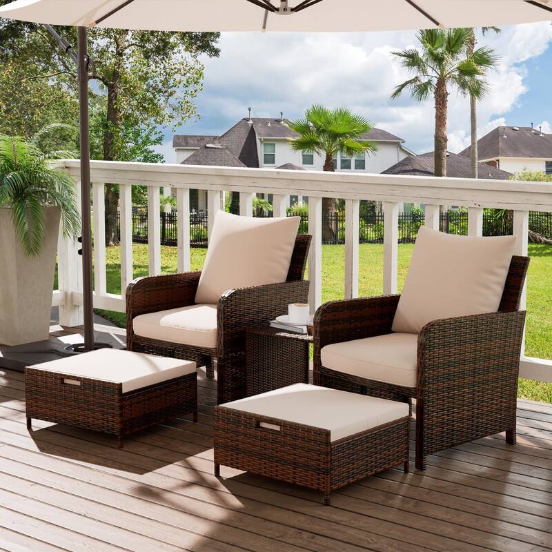 5 Pieces Outdoor Wicker Patio Conversation Bistro Set