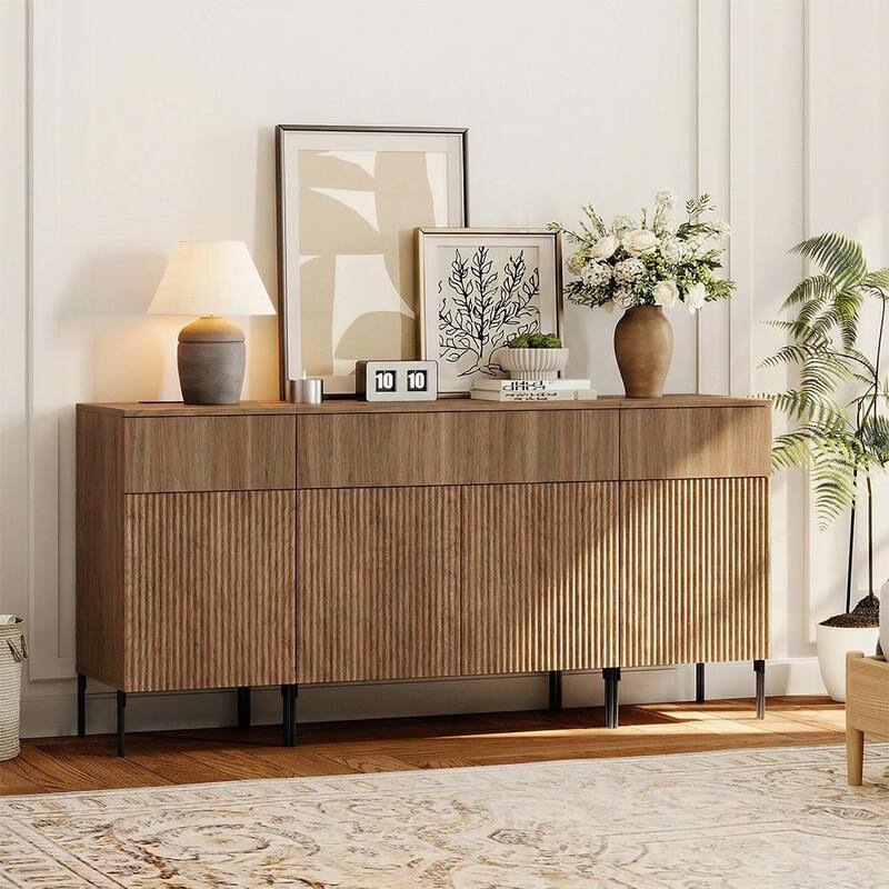 63" Modern Wood 3-Drawer Dresser With Reeded Design, Minimalist Dresser Organizer Storage