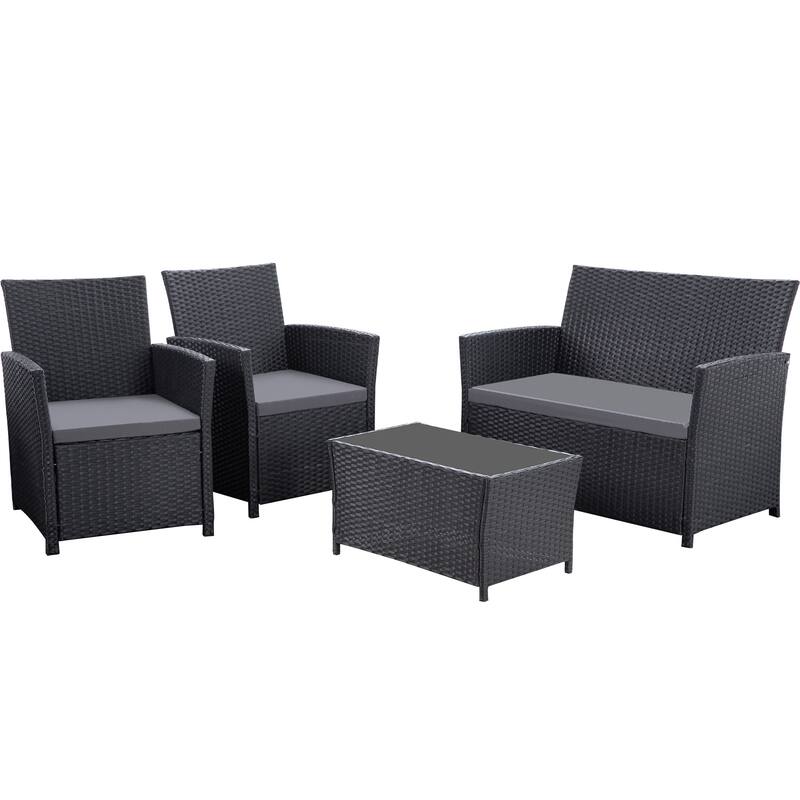 4-Piece Outdoor PE Wicker Sectional Sofa Set with Washable Cushions