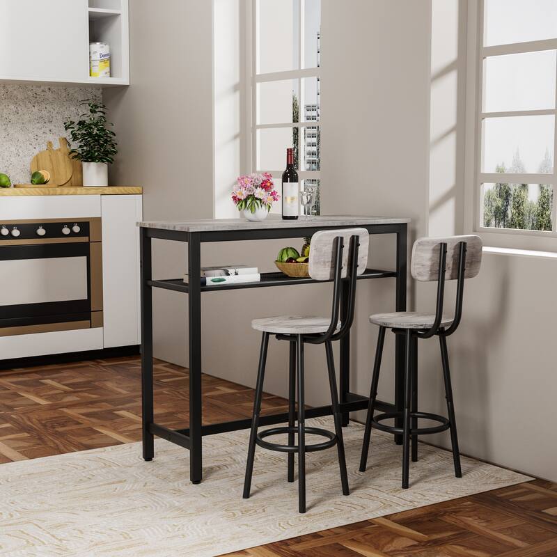 Dining Table Set with 2 Stools,3 Piece Counter Height for Kitchen, Living Room, Small Apartment Breakfast Table Faux Marble Top