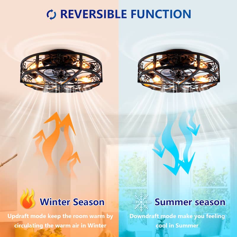 20Inch Farmhouse Ceiling Fans with Remote Control,6 Speed Reversible Flush Mount Low Profile Rustic Ceiling Fan - N/A